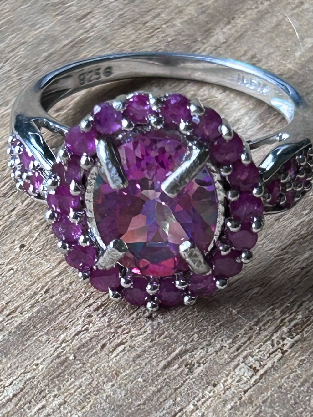 Vintage 925 Sterling Silver Pink Mystic Topaz & Ruby Halo Ring - Size 7 4.00g